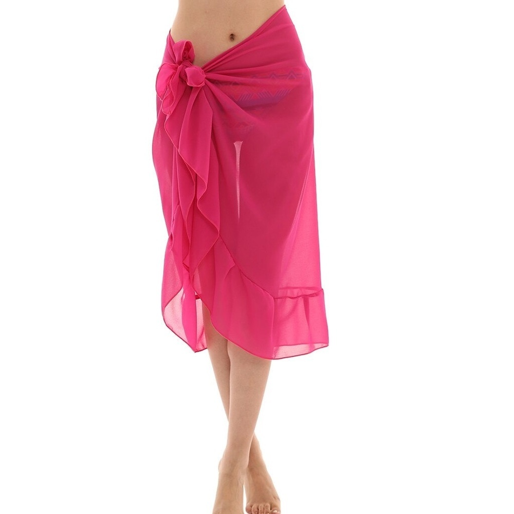 Mid-Length Fuschia Sarong Semi-Sheer with Ruffle